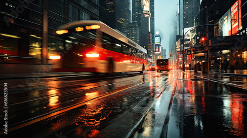 Night city taxi driver, rain, lighting street. Yellow car. Ai generative