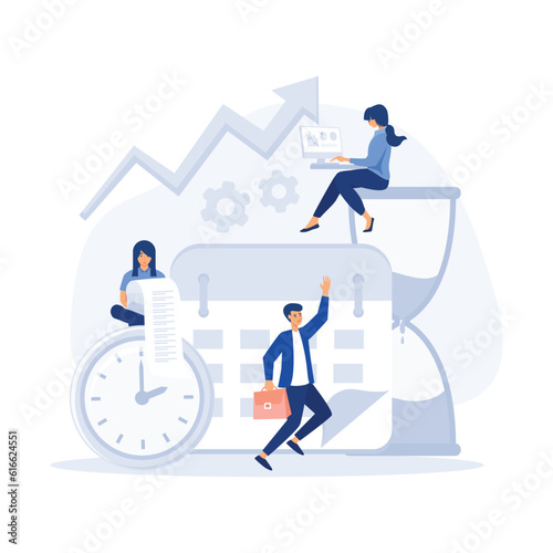 Time Management Discipline Vector Illustration Concept Showing active group of people doing their daily routine productively to reach goal, flat vector modern illustration