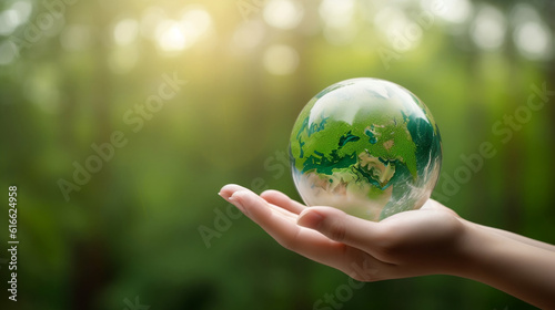 Hand holding earth, save planet, earth day, sustainable living, ecology environment, climate emergency action, world environment day concept, illustration for global warming content