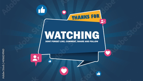banner thank you for watching for Youtube, social media, and video end vector illustration