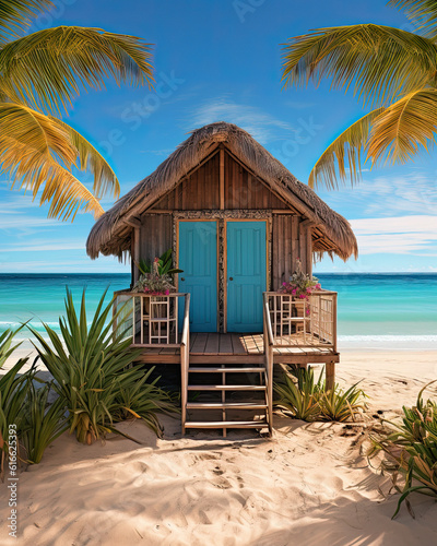 a beach shack on a beautiful tropical island, Generative ai, © ZoomTeam