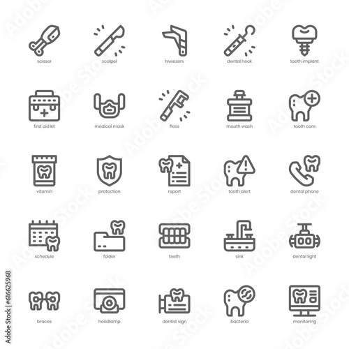 Dentist Icon pack for your website design, logo, app, and user interface. Dentist Icon outline design. Vector graphics illustration and editable stroke.