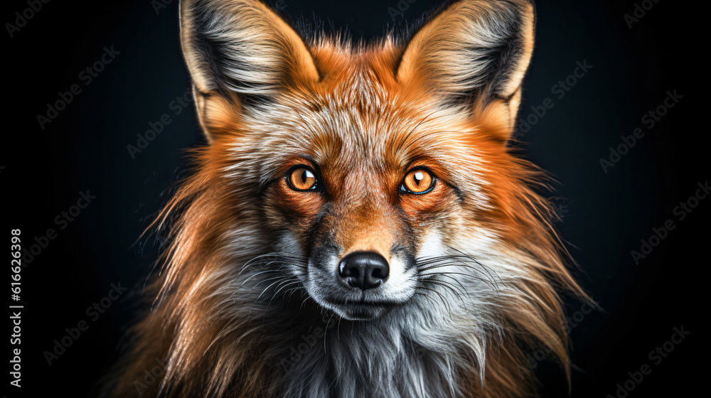 Fototapeta premium portrait of a fox against black background