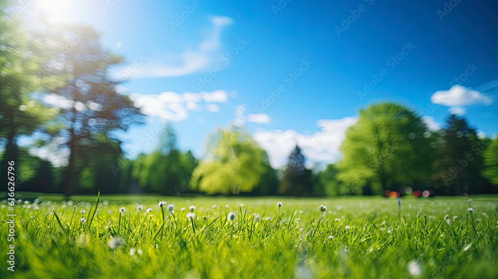 Beautiful blurred background image of spring green nature, ai generative