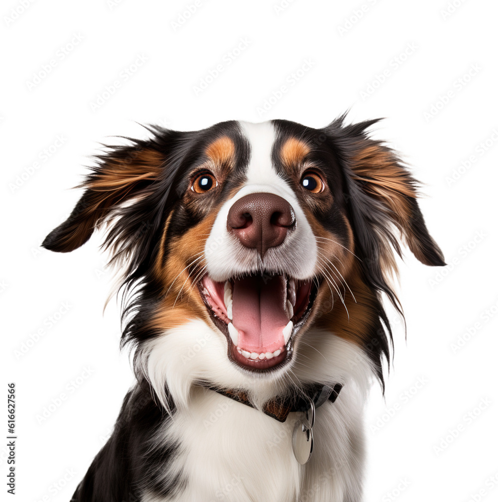 Bernese mountain dog smiling at the camera. PNG background