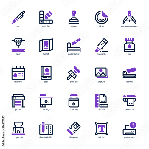 Printing Icon pack for your website design, logo, app, and user interface. Printing Icon mixed line and solid design. Vector graphics illustration and editable stroke.