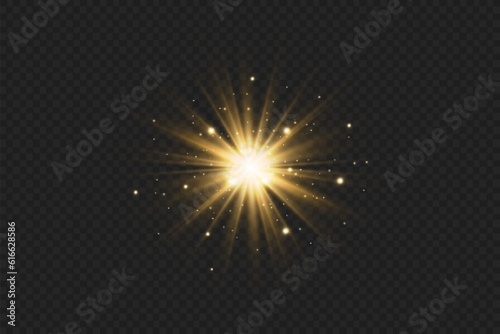 Light effects, glare, glitter, explosion, golden light, Vector illustration. shining golden stars.