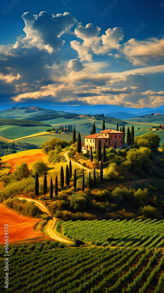 Naklejka premium Landscape photo of a summer hills field , ai generative