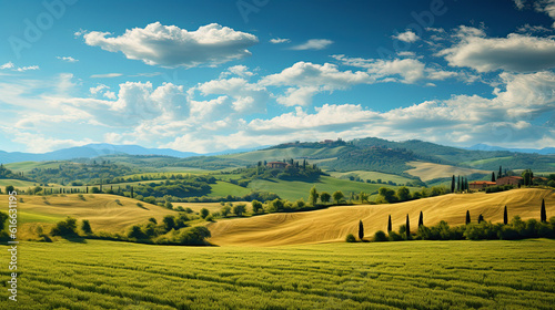 Landscape photo of a summer hills field , ai generative