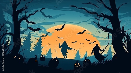 Ghosts in the graveyard in the atmosphere sunset during halloween  illustration  clip art. Generative AI