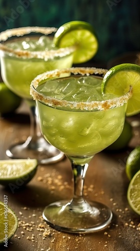 Margarita with salt and lime wedges (Ai generated)