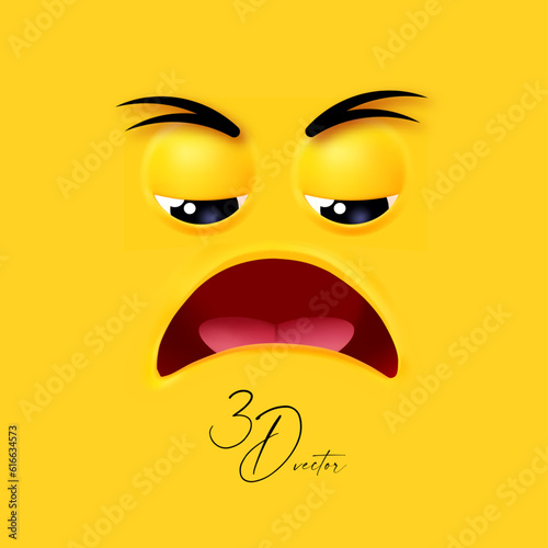 3D emational face on yellow background. Sadness, disaster and cry