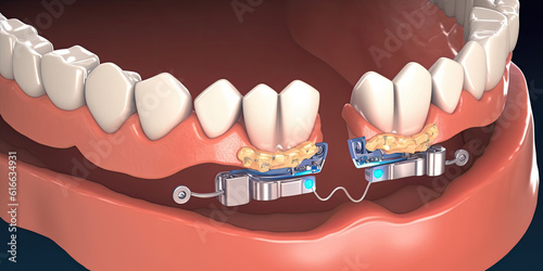 Removable orthodontic appliance, used after orthodontic treatment to maintain the position of teeth - Generative AI photo