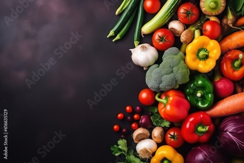 Vegetables background with copy space. Generative AI.