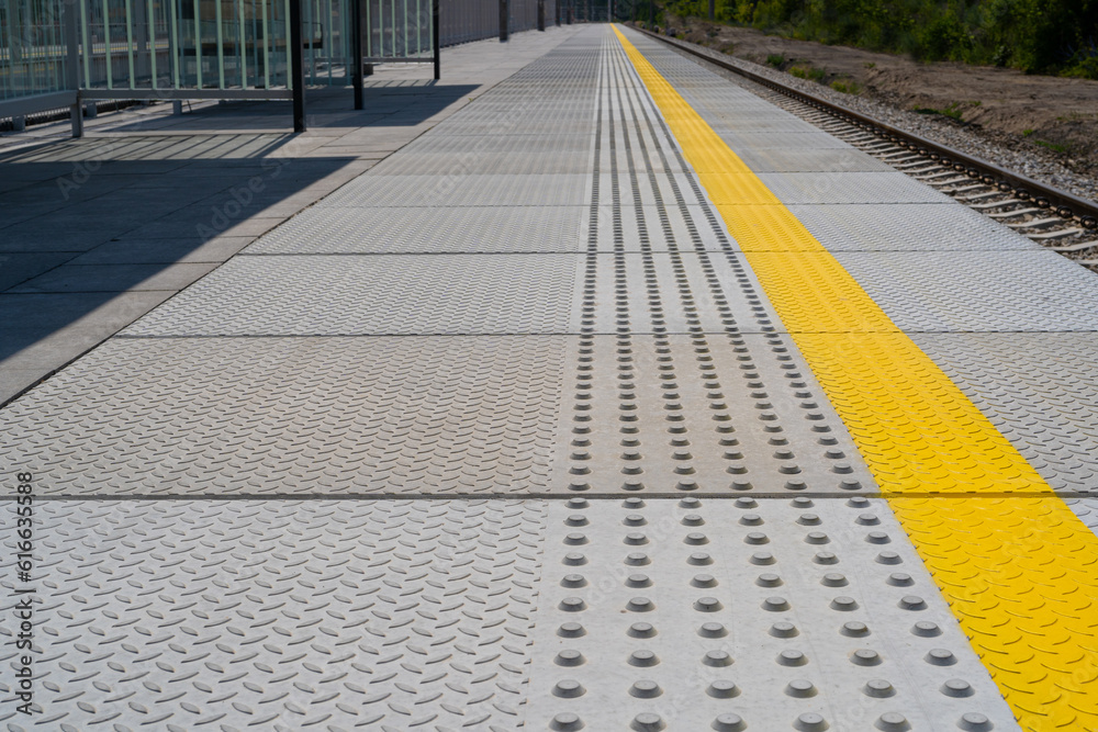 Tactile Paving on Modern Tiles Pathway for Blind Handicap, Safety Sidewalk Walkway for Disability People