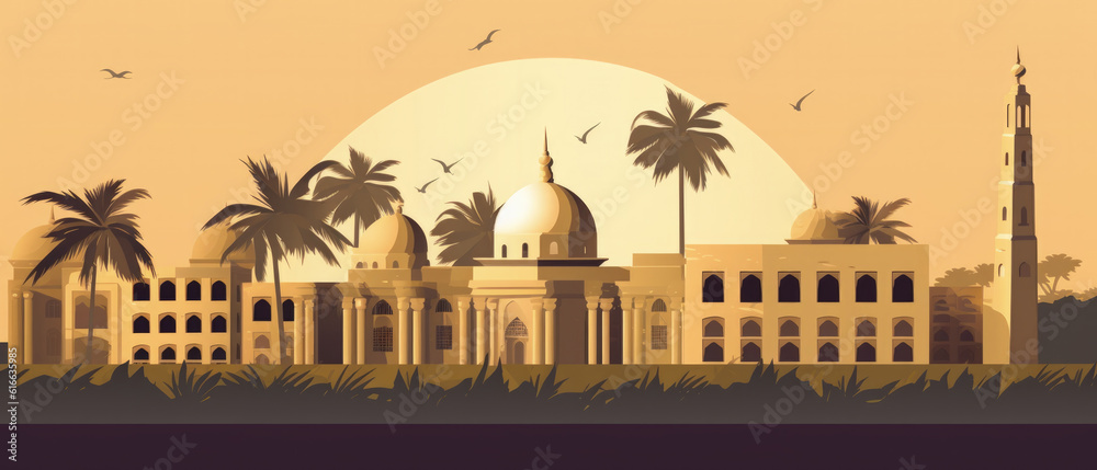 Ghana Famous Landmarks Skyline Silhouette Style, Colorful, Cityscape, Travel and Tourist Attraction - Generative AI