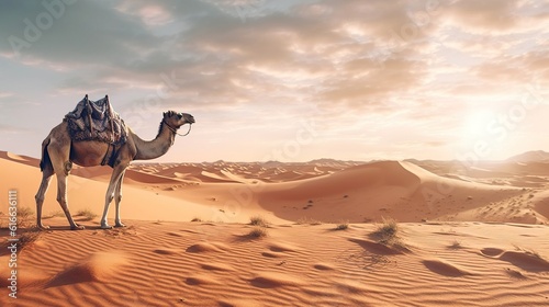 Foto Camel in the desert, hot weather