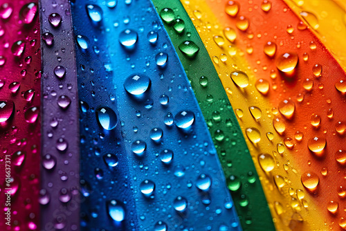 Rain On Rainbow Umbrella close up, LGBTQ+ symbol, ai generative
