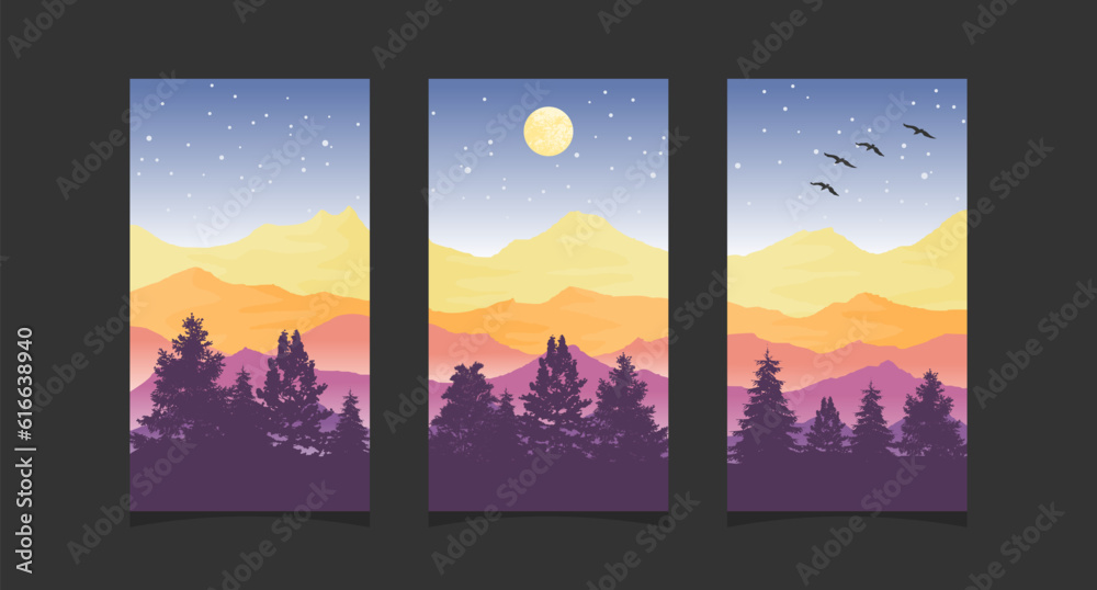Abstract mountain painting, for wallpaper and interior, vector illustration.