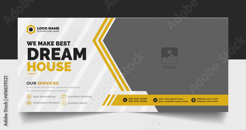 Real estate home sale social media cover header post, media cover web banner layout template.