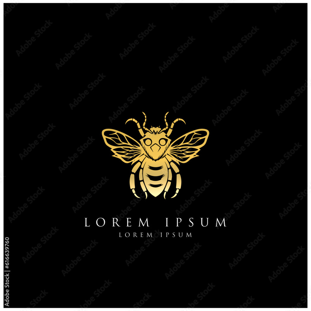 Fototapeta premium Honey bee logo. Hand drawn engraving style illustrations. Bee logo vector minimalist graphic vector. bee vector free
