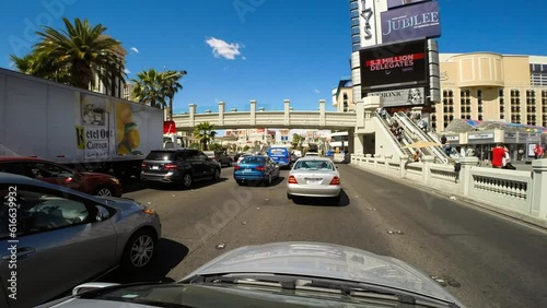 Pov Time Lapse Shot Of Vehicles On Street In City Against Sky During Sunny Day - Las Vegas, Nevada
