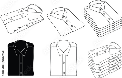 Set of folded shirt illustration black and white