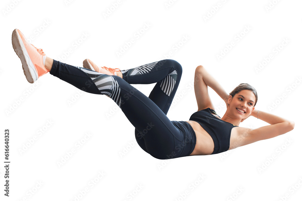 Attractive slim girl in sportswear is doing crisscross exercise, bicycle crunches pose, on the floor on a transparent background. Healthy lifestyle. Attractive slim girl in sportswear is doing crisscross exercise, bicycle crunches pose, on the floor on a transparent background. Healthy lifestyle.
