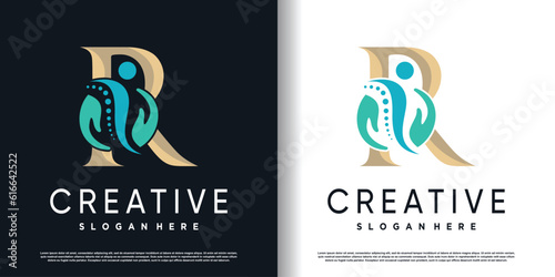 initial r logo design with creative and massage concept premium vector