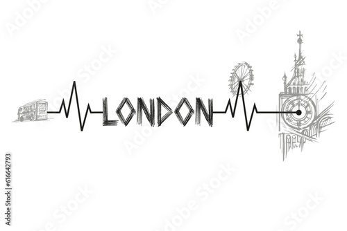 london cityscape line vector. sketch style british landmark illustration