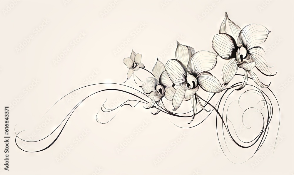  a black and white drawing of flowers on a white background.  generative ai