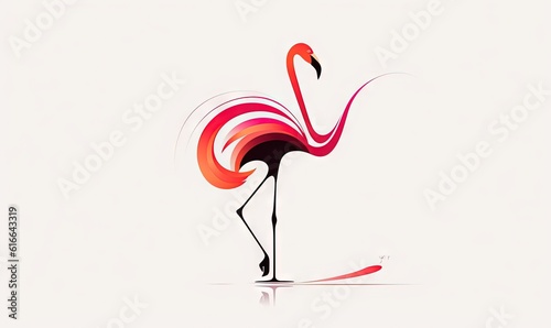  a pink flamingo standing on a white surface with its legs spread out.  generative ai