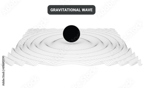 Vector illustration of a gravitational wave generated by a massive black hole creating ripples in the fabric of space