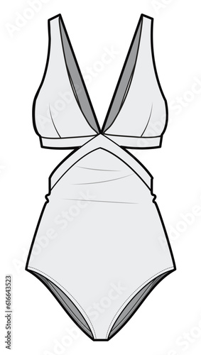 Bra Top Cutout Leotard Bodysuit Fashion Flat Sketch Vector Illustration, CAD, Technical Drawing, Flat Drawing, Template, Mockup.