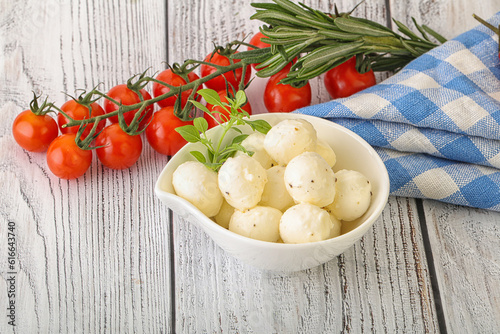 Mozzarella cheese balls in the bowl