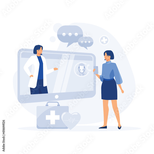 Electronic health record and online medical services, Patients having online consultations with medical specialists, flat vector modern illustration