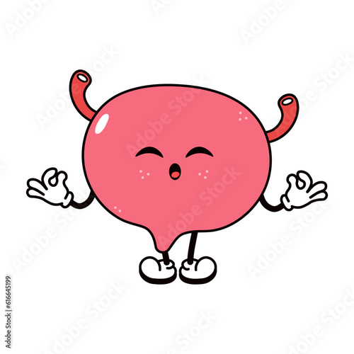 Bladder doing yoga character. Vector hand drawn traditional cartoon vintage, retro, kawaii character illustration icon. Isolated on white background. Bladder relax character