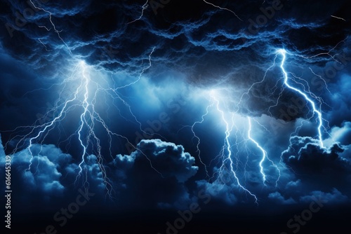 Obraz na płótnie Lightning lightning strikes against the dark cloudy sky, Illustration AI Generative