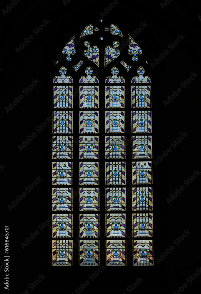 Haarlem St.- Bavokerk Church Stained-Glass Window Close Up, Netherlands