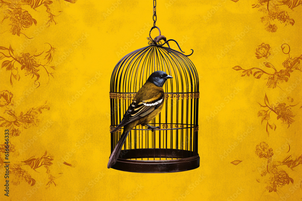 bird cage  yellow background