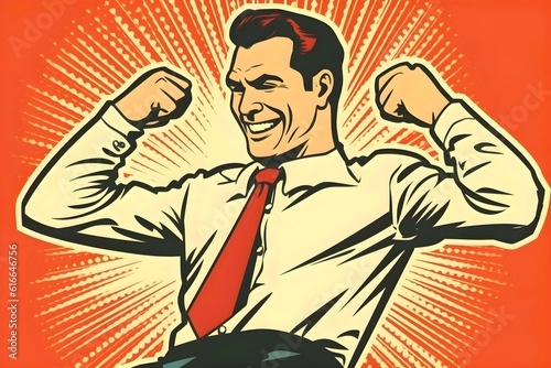 Pop Art Retro: Happy Businessman - Advertising Poster. Generative AI