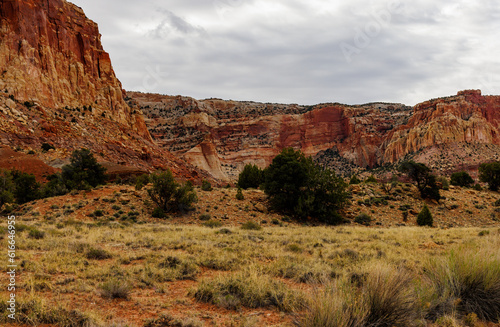 Scenic landscape view from Capitol Reef National Park, Fruita, Utah. Selective focus, background blur and foreground blur. Selective focus, background blur and foreground blur.  © Aaron J Hill