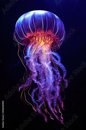 Jellyfish swims in the water. Created with Generative Ai technology. © Viktor