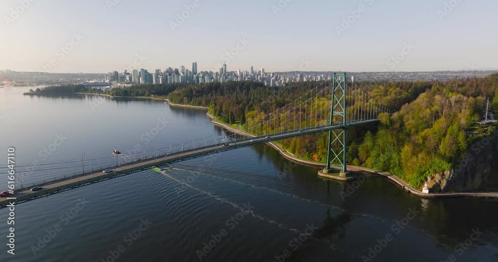 Aerial view of Lions Gate Bridge and Stanley Park at dawn. Canada Aerial view of Lions Gate Bridge and Stanley Park at dawn. Canada