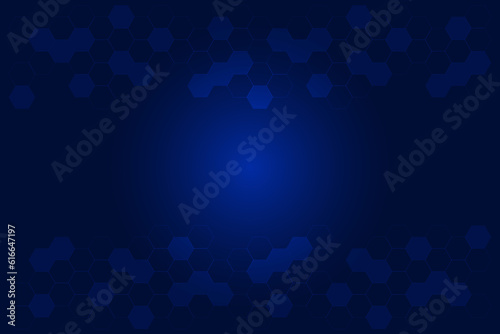 Light and dark blue background with surface of hexagon. Technology banner and business template.