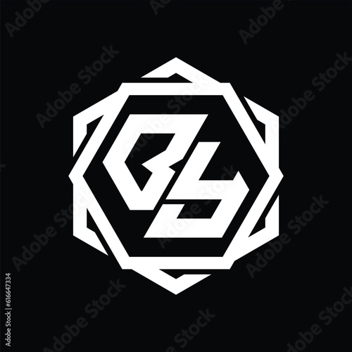 BY Logo monogram hexagon shape with geometric abstract outline design template