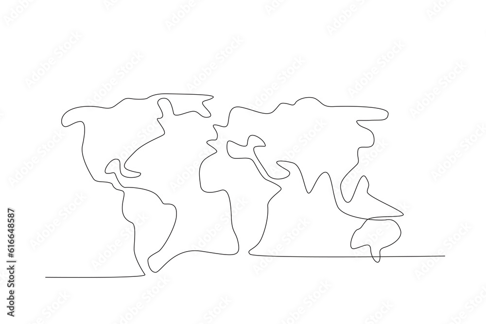 hand draw world map. Continuous one line drawing of world atlas minimalist vector illustration design. simple line modern graphic style. Hand drawn graphic concept for education
