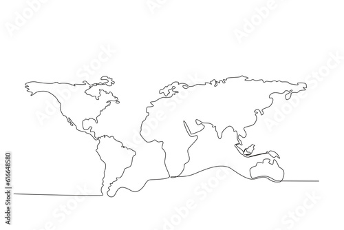 map world. worldwide. Continuous one line drawing of world atlas minimalist vector illustration design. simple line modern graphic style. Hand drawn graphic concept for education 