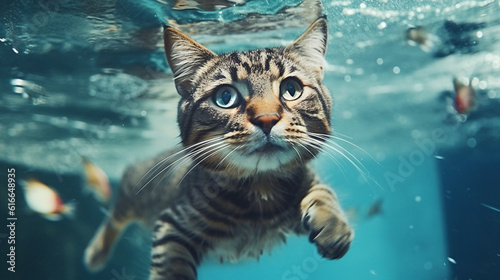 Eintauchen in die Magie: Eine schwimmende Katze im Unterwasserporträt