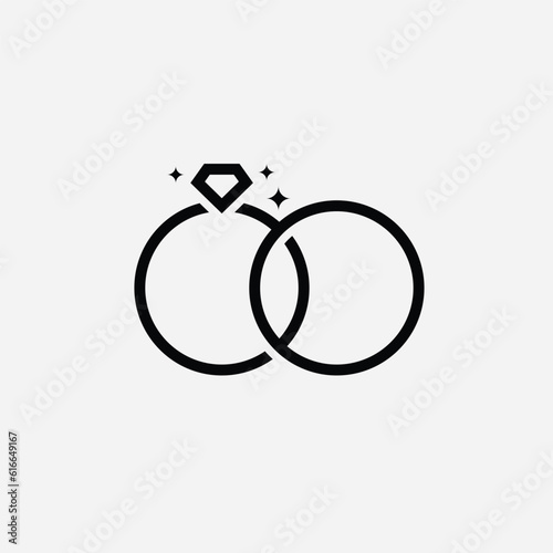 Interlocking rings or wedding rings icon or logo isolated on white background sign symbol black and white vector illustration